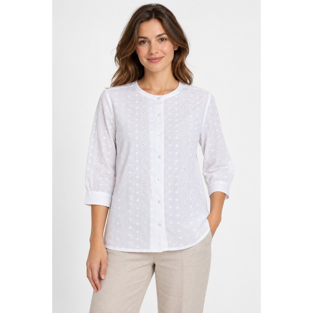 Vintage Orvis Womens S White Eyelet Embroidered Button Front Blouse Made USA